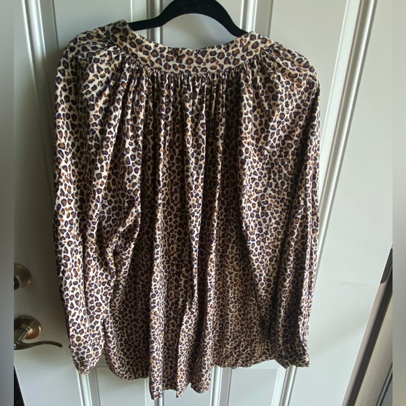Crown & Ivy 2X Womens Navy And Brown Animal Print Long Sleeve Blouse Neck Tie - Picture 3 of 6
